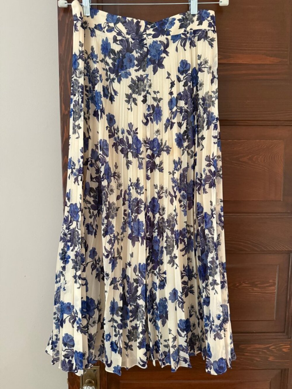 Sézane Dune Pleated Maxi Skirt Blue Floral FR 40 US 8